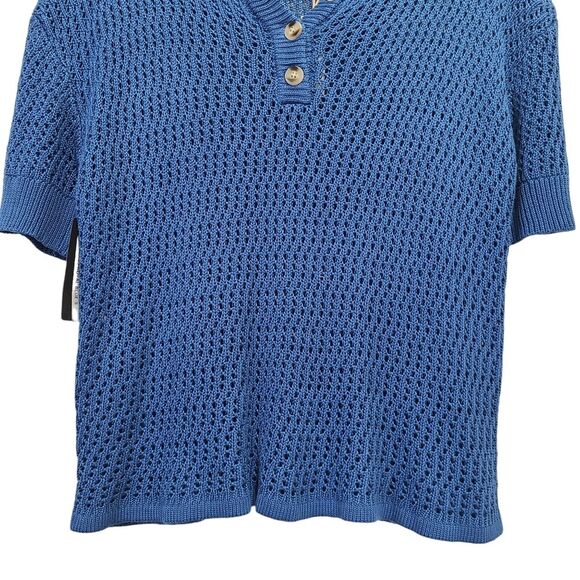Wishlist Womens Top Blue Open Knit with Buttons Blouse Size Small - Picture 4 of 10